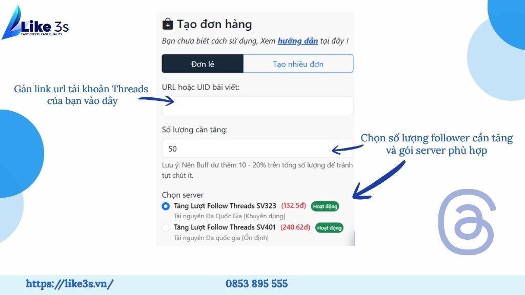 Hướng dẫn đăng ký dịch vụ tăng người theo dõi Threads